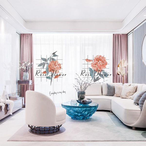 

curtain & drapes custom chiffon window drape for nursery kids children living room floral blossom rose khaki gray brown pink blue