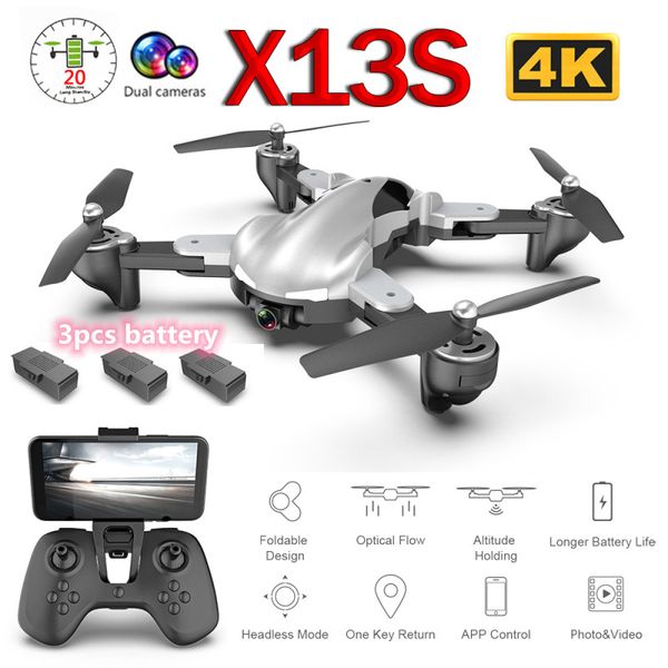

4k dual hd camera remote control foldable rc drone optical flow quadcopter phone control vedio mode rc toy with 3pcs battery toy