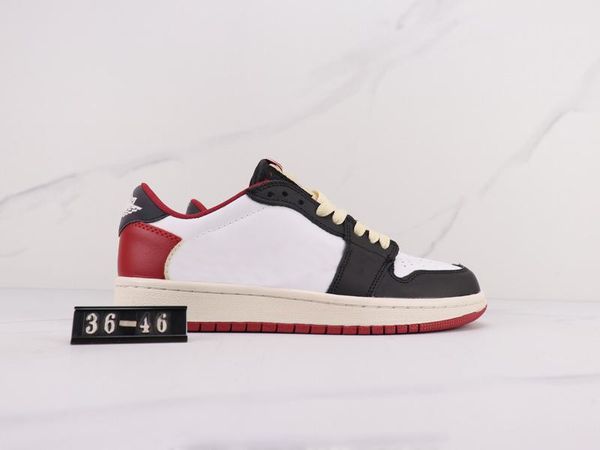 

(with box)2021 fragment 1 low basketball shoes men women red white black 1s sneaker