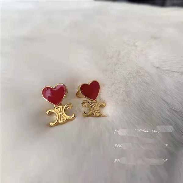 

charms new red drop glaze love peach heart pendant earrings girls sweet temperament, Golden