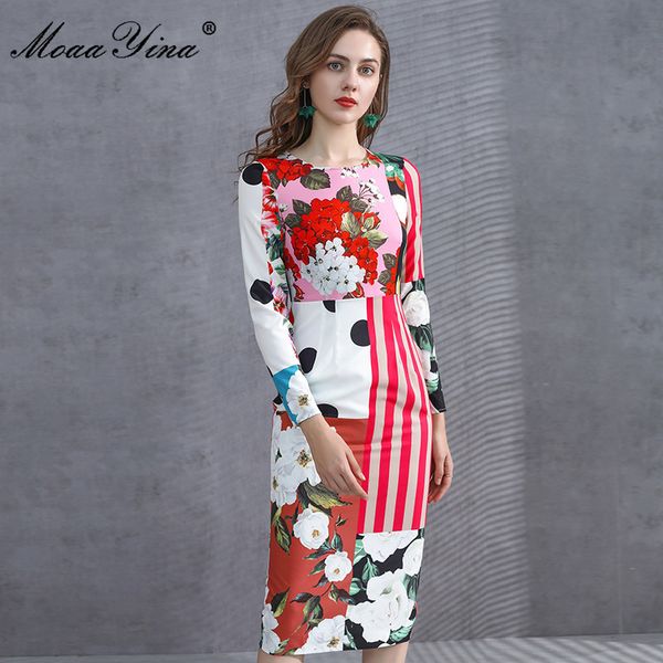 

fashion designer dress spring women's dress long sleeve floral-print package hip vacation dresses 210524, Black;gray