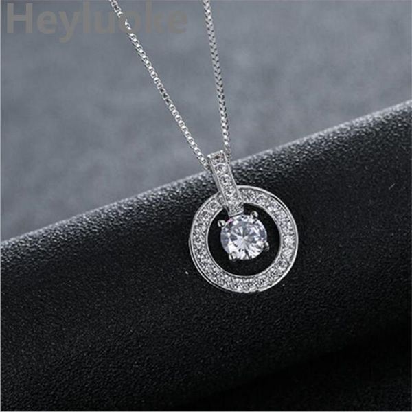 

pendant necklaces heyluoke multiple zircon circle & pendants for women cz wedding gifts statement choker necklace, Silver
