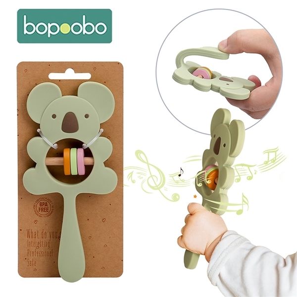 5 pcs Silicone Teether Koala Animal Handbells Choctles BPA Roedores Livres Dentáveis ​​Colar De Colar De Alimentos Bebê Chás Bebê Bebê 211106