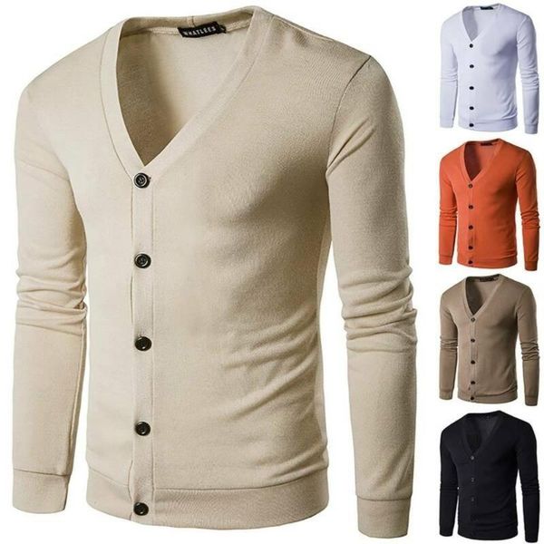 

men's hoodies & sweatshirts men v-neck long sleeve knit sweater cardigan slim office work blouse formal top, Black