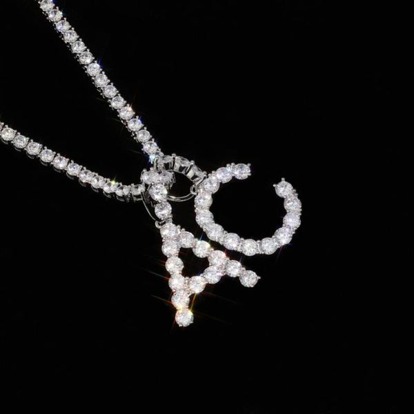 

pendant necklaces hip hop a-z letters initial statement necklace iced out lab diamond cz bling 18k gold plated jewelry chain for men women, Silver