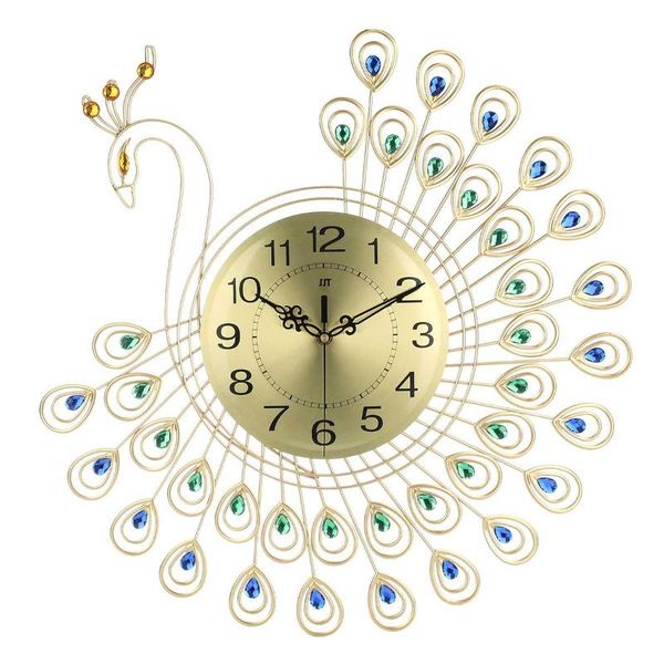 

metal peacock wall clock home decoration office living room bracket mounted mute ornaments hanging watch crafts clocks