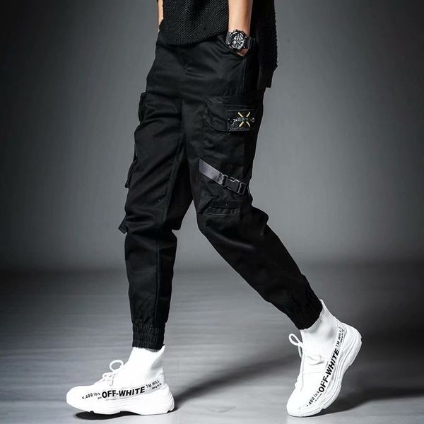 

joggers men korean streetwear oversize cargo pants 2021 fashion trend clothing mulit pocket military harajuku sweatpants, Black