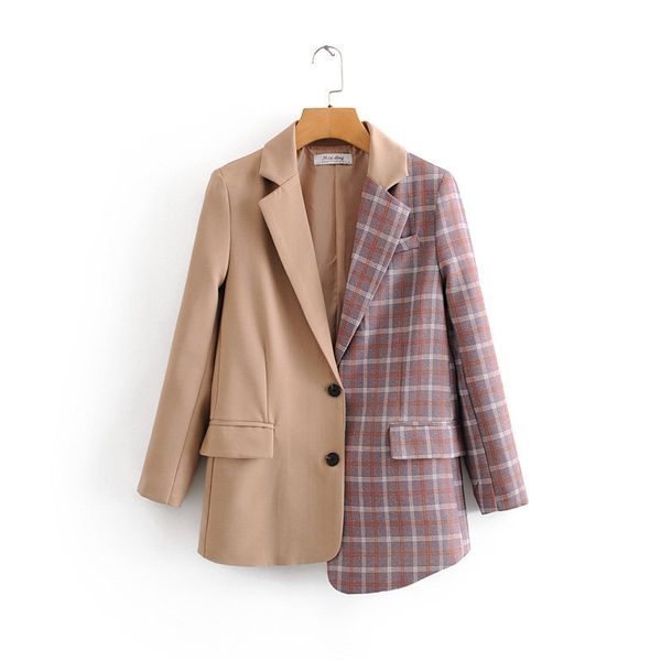 

autumn new women's fashion lapel long sleeve plaid pattern color matching button casual suit coat for women, White;black