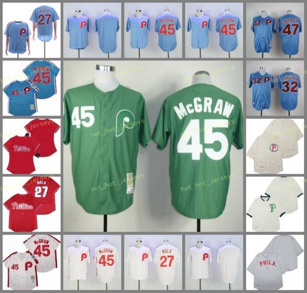 

retired 45 tug mcgraw baseball jersey 27 aaron nola 32 steve carlton 47 andersen 1910 1983 vintage retro cooperstown mesh stitched pullover, Blue;black