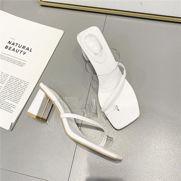 

slippers 2021 women luxury 7cm high heels fetish pvc sandals female block white open toe shoes lady transparent nude pumps, Black