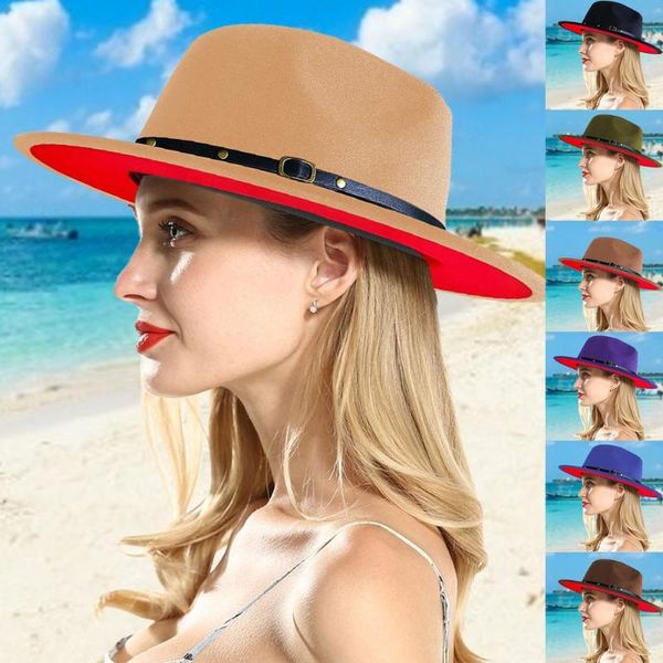 

berets hats wide brim fedora adjustable strap classic design with high-quality belt buckle decoration caps for women men, Blue;gray