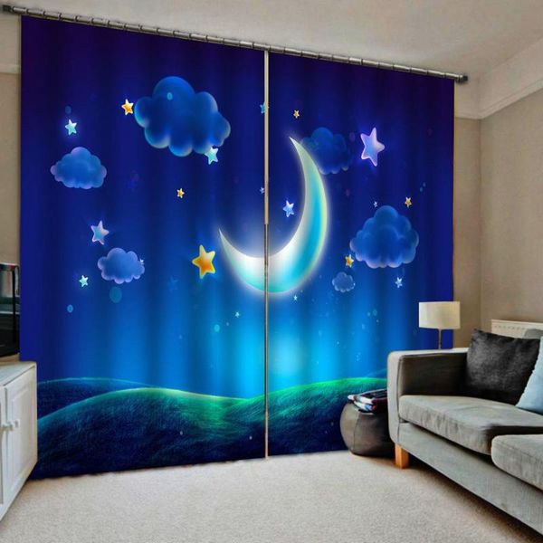 

curtain & drapes custom 3d fabric blue curtains sky moon