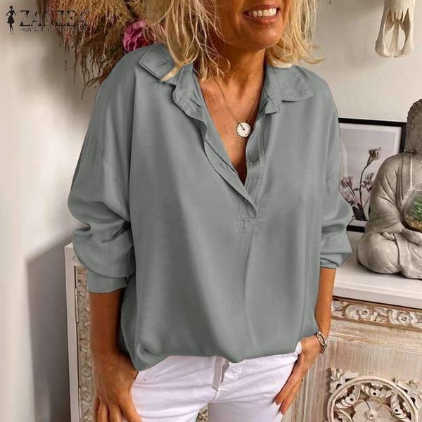 

blouse for women zanzea ladies turn down collar shirts casual solid blusa femininas plus size 5xl autumn long sleeve women's blouses &, White