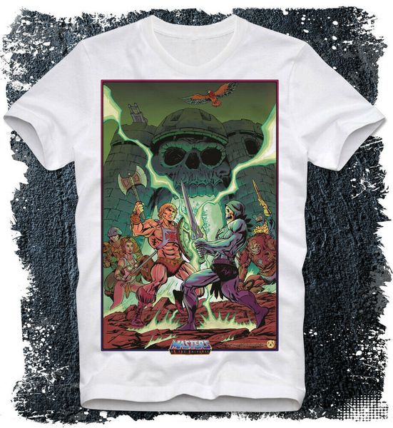 

t-shirt motu he-man skeletor beastman man at arms grayskull masters of the unive, White;black