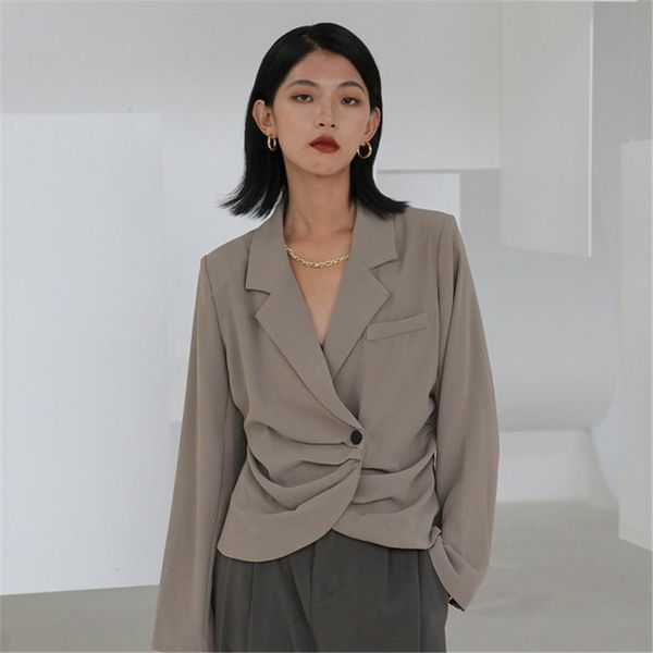 

women's suits & blazers pleated design one-button blazer solid color versatile long-sleeved shirt 2021 autumn and winter, White;black