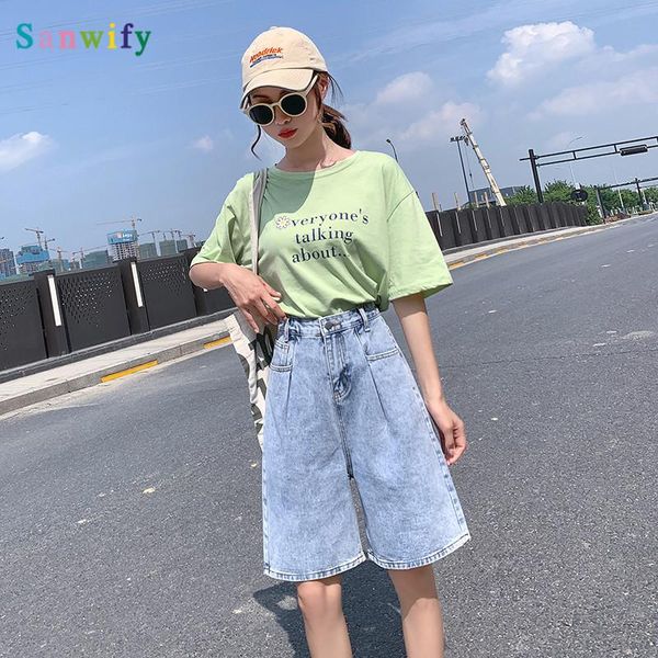 

women's jeans denim short summer 2021 high waist shorts loose plus size jean blue damskie