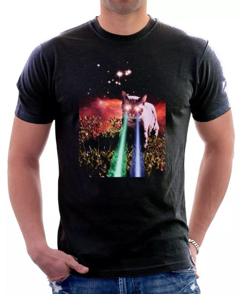 

laser space cat black cotton printed t-shirt fn9818, White;black