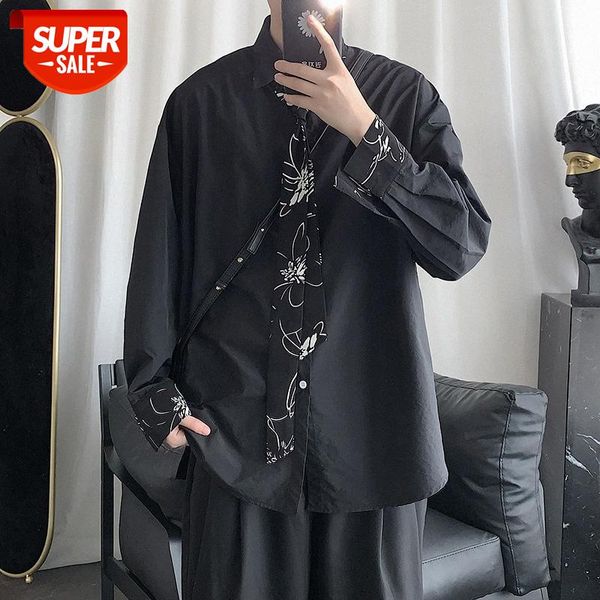

handsome wild long-sleeved casual shirt men's loose korean style hong kong #nv9w, White;black