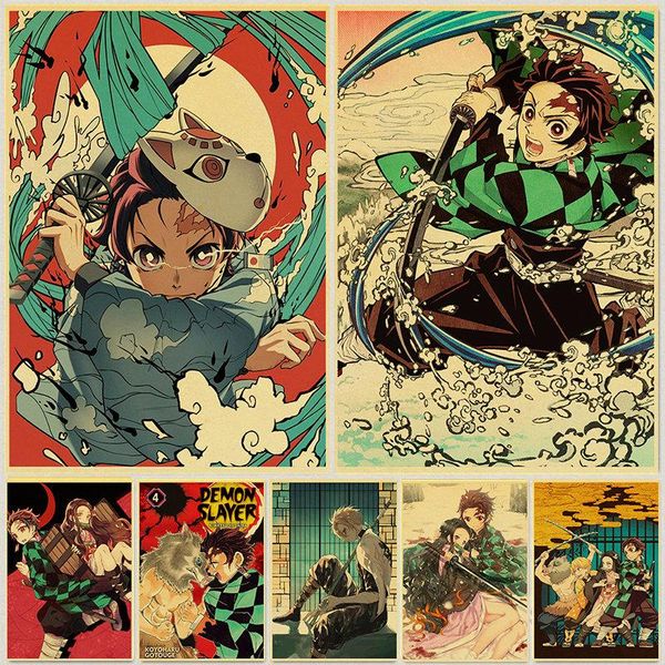

paintings anime demon slayer: kimetsu no yaiba tanjirou nezuko poster kraft paper vintage posters home room art wall stickers