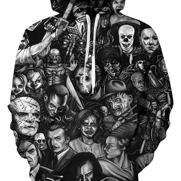 

20193d digital printed skull sweater men's hoodie women's lovers' wear, Black