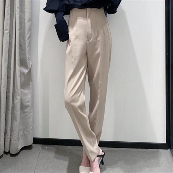 

spring pleated pocket zipper women pants high waist solid pencil trousers fashion elegant casual office lady pant, Black;white