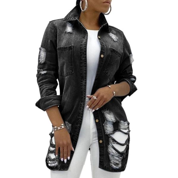 

women's jackets women loose casual blue fashionable coats female outwear denim feminine solid turn-down collar jean jacket, Black;brown