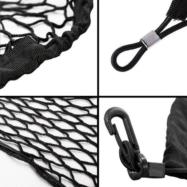 

car organizer for kia rio 4 x-line 2021 trunk luggage storage mesh net nylon elastic bag with hooks 42*90 cm / 58*116cm
