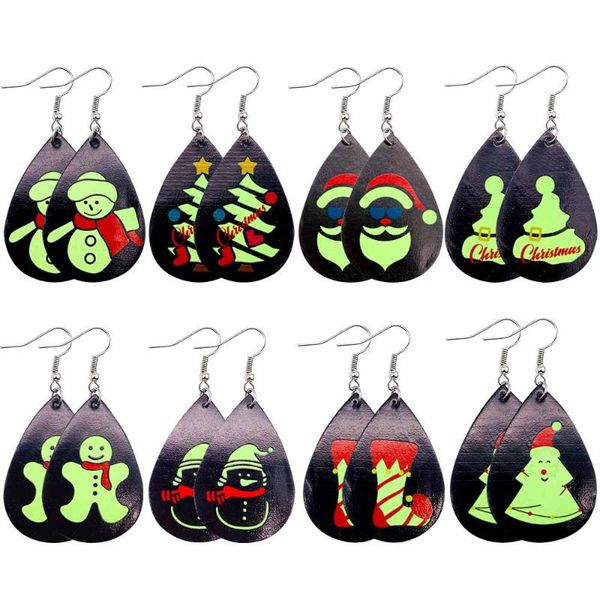 

dangle & chandelier luminous christmas faux leather earrings santa snowflake teardrop lightweight leaf long ear for women, Silver
