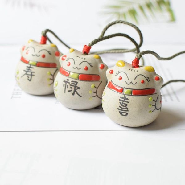 

decorative objects & figurines lovely white mini japanese-style ceramic lucky cat wind chimes pendant ornaments miniature for car