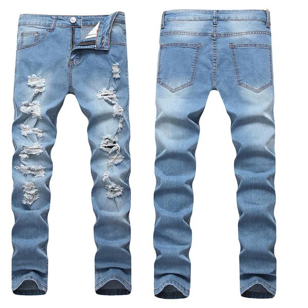 

men's jeans trend brand korean style slim fashion ripped pants men spring en, Blue