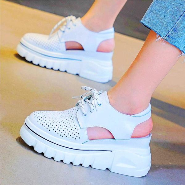 

dress shoes summer ankle boots women's cow leather sandals platform wedge high heel creepers punk oxfords casual 34 35 36 37 38 39, Black