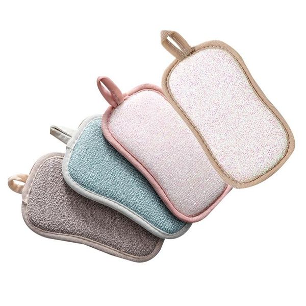 

cleaning cloths microfiber double-sided dish scrub sponge, 4 pack washing up cleaner heavy duty scouring pads household wash cloth reus
