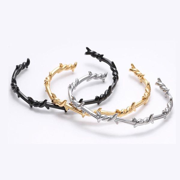 

new trendy stainless steel thornbush branch warp cuff bangles fashion branches bracelets for women thorns barbed bangle jewelry, Black