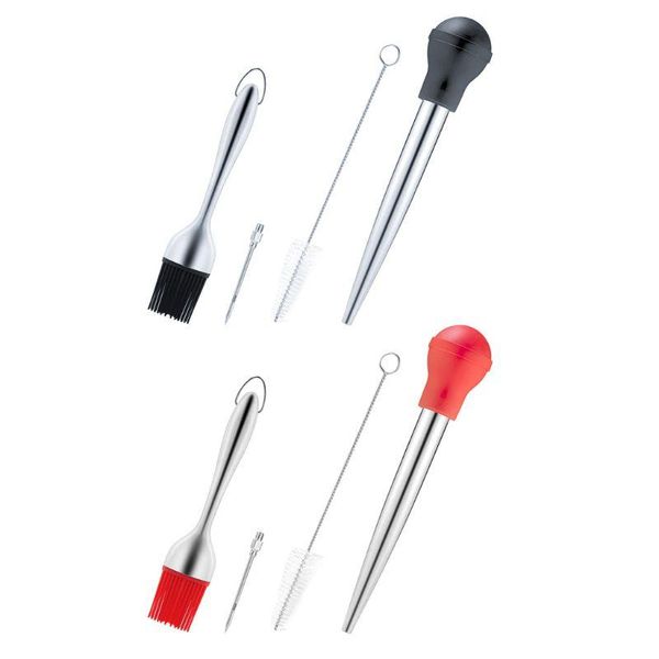 

4pcs/set turkey baster injector needle cleaning basting brush bbq barbecue j6pd tools & accessories