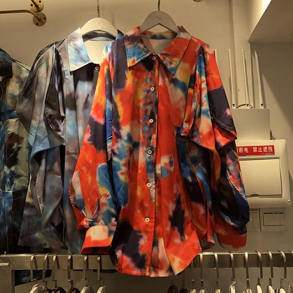 

autumn vintage tie-dye gradient color loose fashion blouse female long sleeve streetwear shirt women women's blouses & shirts, White