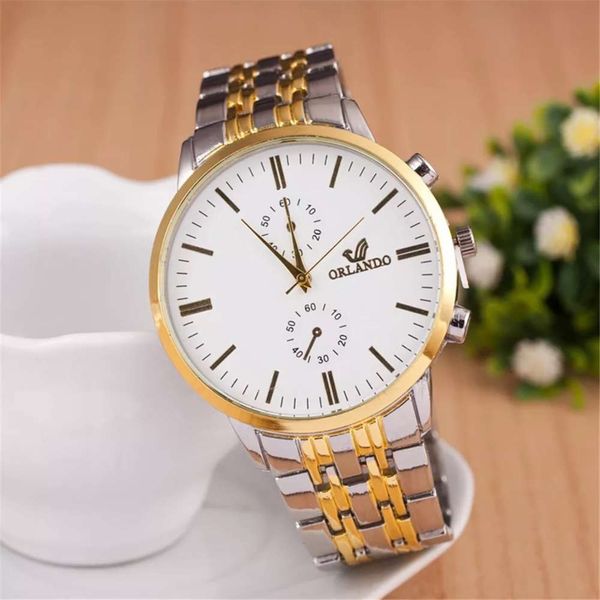 

watch men's steel band simple scale leisure quartz men's style, Slivery;brown