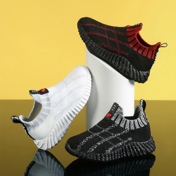 

athletic & outdoor spring autumn children's woven mesh leisure one foot pedal sports shoe boys soft sole anti slip breathable running s, Black