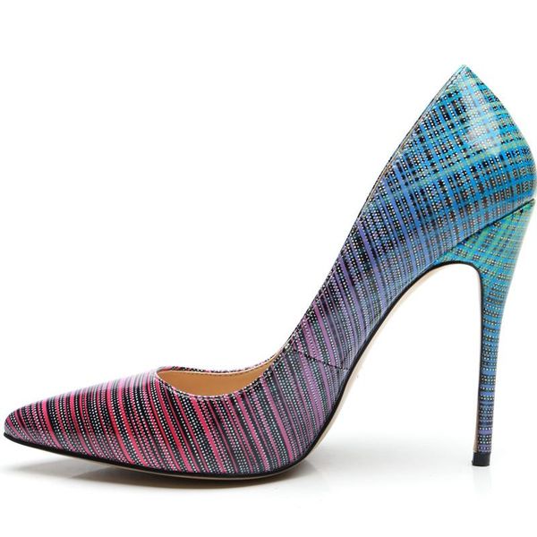 

dress shoes 2021 mixed color stripe party wedding women pointed toe high heels pumps large size 35-42, Black