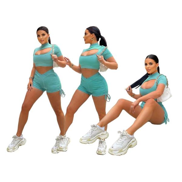 

women's tracksuits 2021 summer solid color hollow casual sports two-piece suit, Gray