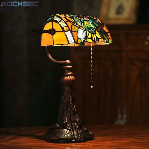

table lamps bochsbc dragonfly tiffany bank lamp rose resin base rotate lampshade pullswitch desk light decor handicraft art lighting