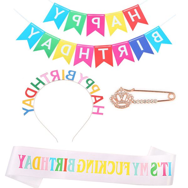 

dressing supplies happy hair hoop flag suit birthday headdress pin, Golden;white