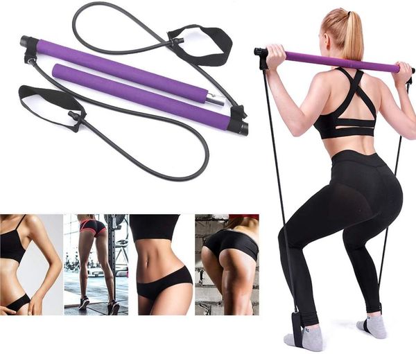 

pilates stick exercise resistance band yoga bar kit muscle toning home gym with foot loop for total body workout bands