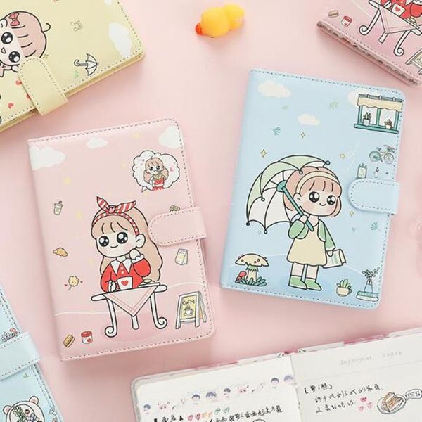 

a5/a6 leather cute girl thickened notebook macaron colourful planner book grid diary notepad kawaii stationary school supplies notepads, Purple;pink