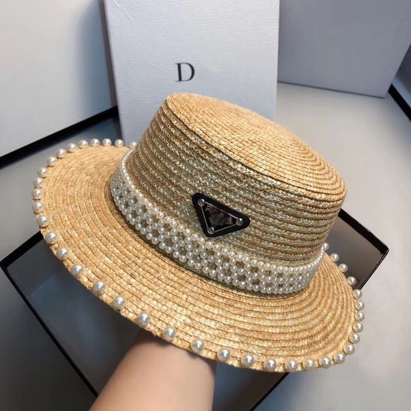 

letter female usa straw handmade pearl summer travel shade versatile hat black friday q8lq, Black;white