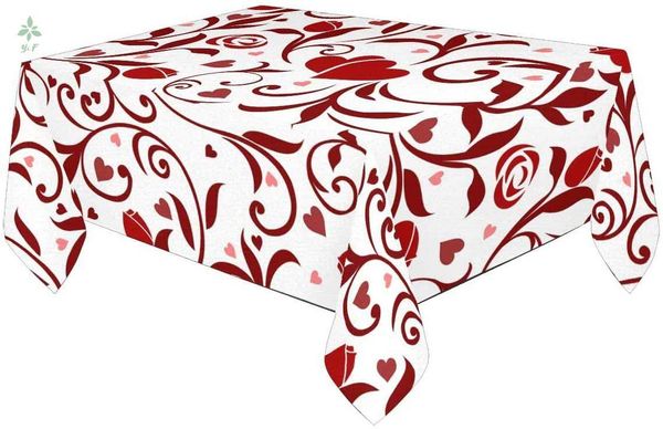 

table cloth valentines red flowers hearts tablecloth holiday party decoration