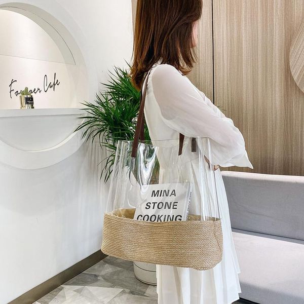 

evening bags fashion transparent straw beach shoulder for women large waterproof pvc travel tote bag designer female shopper bolsos