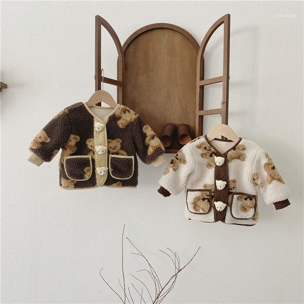 

jackets autumn winter baby girl cute cartoon bear coat lamb wool jacket toddle boy long sleeve warm thickened fashion outwear 0-4 years1, Blue;gray