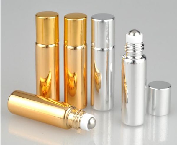 

5ml uv roll on bottle gold and silver essential oil steel metal roller ball fragrance perfume vials