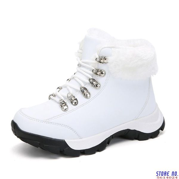 

boots winter women warm snow wanterproof ankle booties woman white shoes for platform gothic, Black