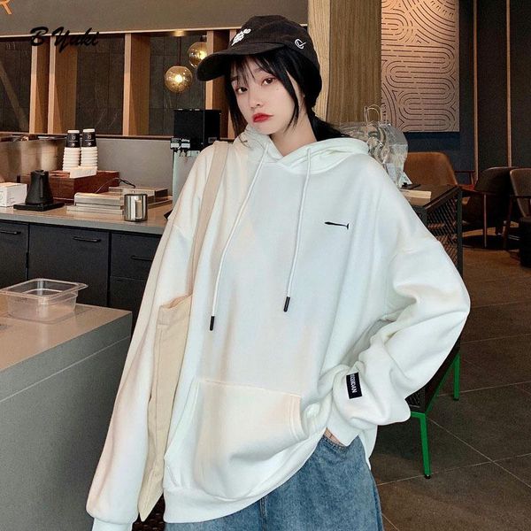 

women's hoodies & sweatshirts blessyuki autumn casual loose korean solid pocket womens long sleeve oversized simple mid-length style ho, Black